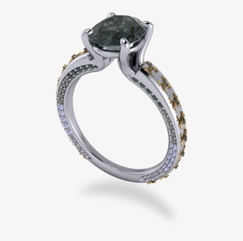 Platinum Ombre And Black Diamond Spider Ring - 14k White Gold, transparent png download