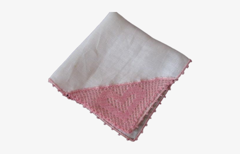 Irish Linen Hanky Hankie Vintage 1940s Pink Crocheted - Crochet Handkerchief Corner, transparent png download