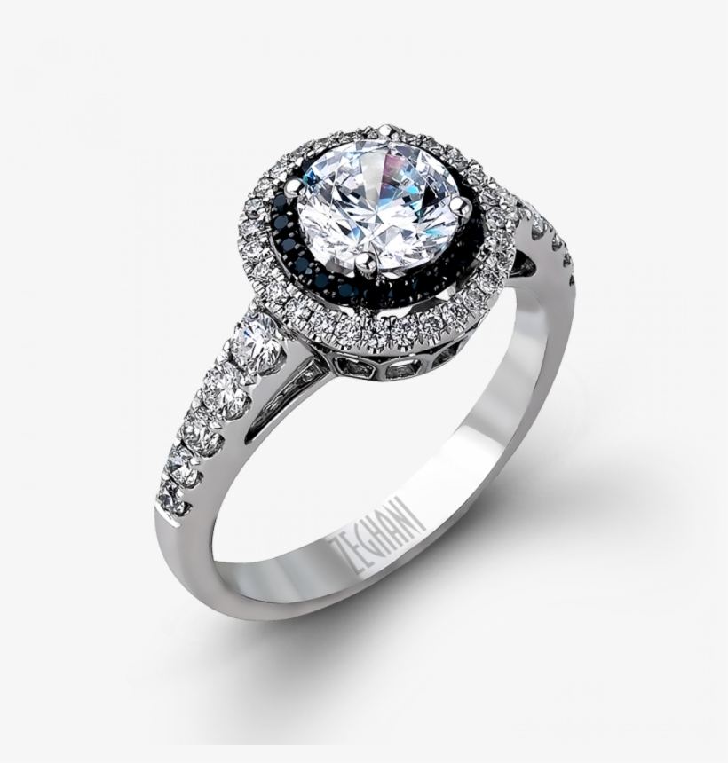 White & Black Diamond Halo Ring - Engagement Ring, transparent png download