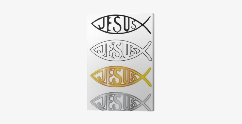 White, Black, Silver And Gold Christian Fish Canvas - Ichthys, transparent png download