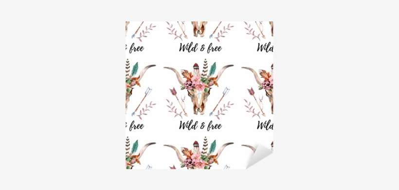Watercolor Boho Skull Boho Watercolor Seamless Pattern - Watercolor Painting, transparent png download