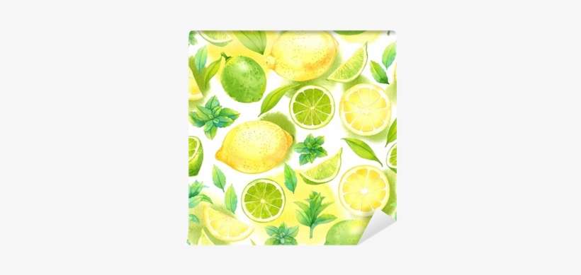 Seamless Pattern With Watercolor Lime, Lemon And Mint - Citrus Pattern By Achtung - Customized Wallpaper Patterns, transparent png download