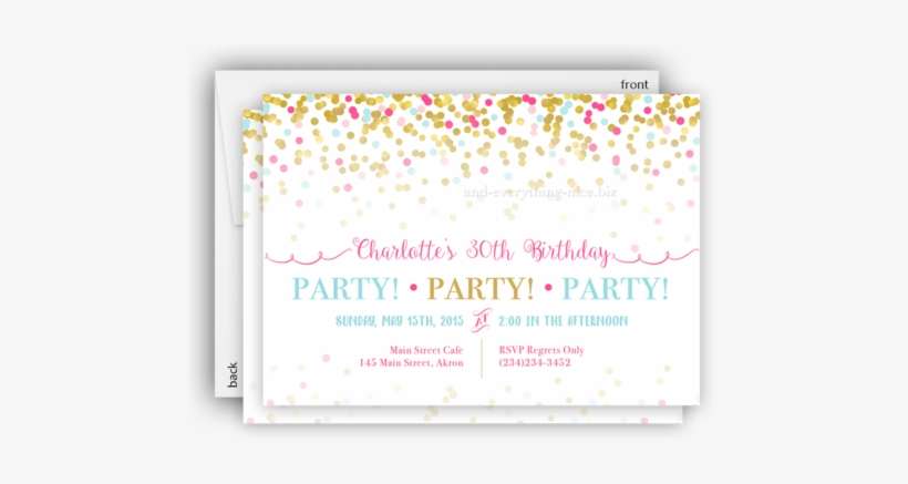 Pink & Gold Confetti Party Invitation • Baby Shower - Party, transparent png download