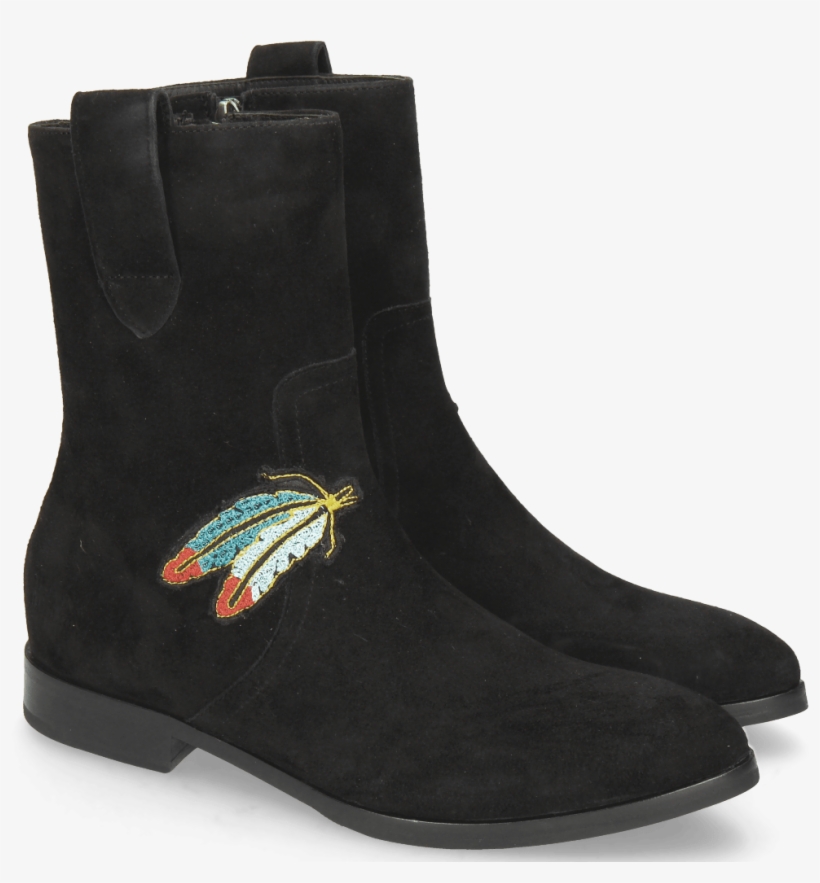 Ankle Boots Jessy 29 Oily Suede Black Embrodery Feather - Shoe, transparent png download