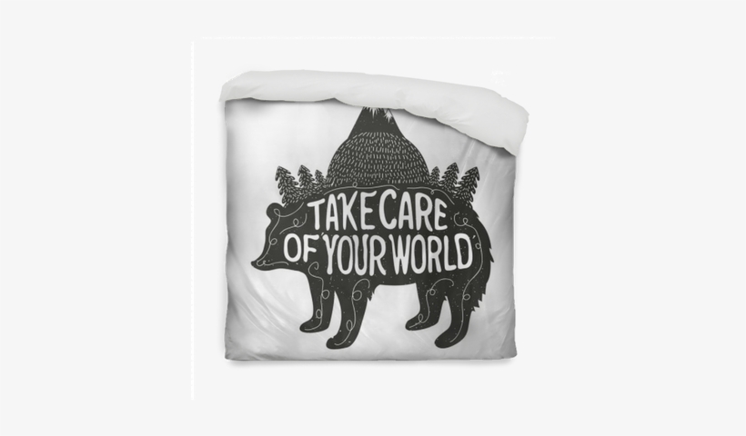 Inspiration Art With Bear Silhouette, Mountains, Forest - Can We Take Care Of World, transparent png download