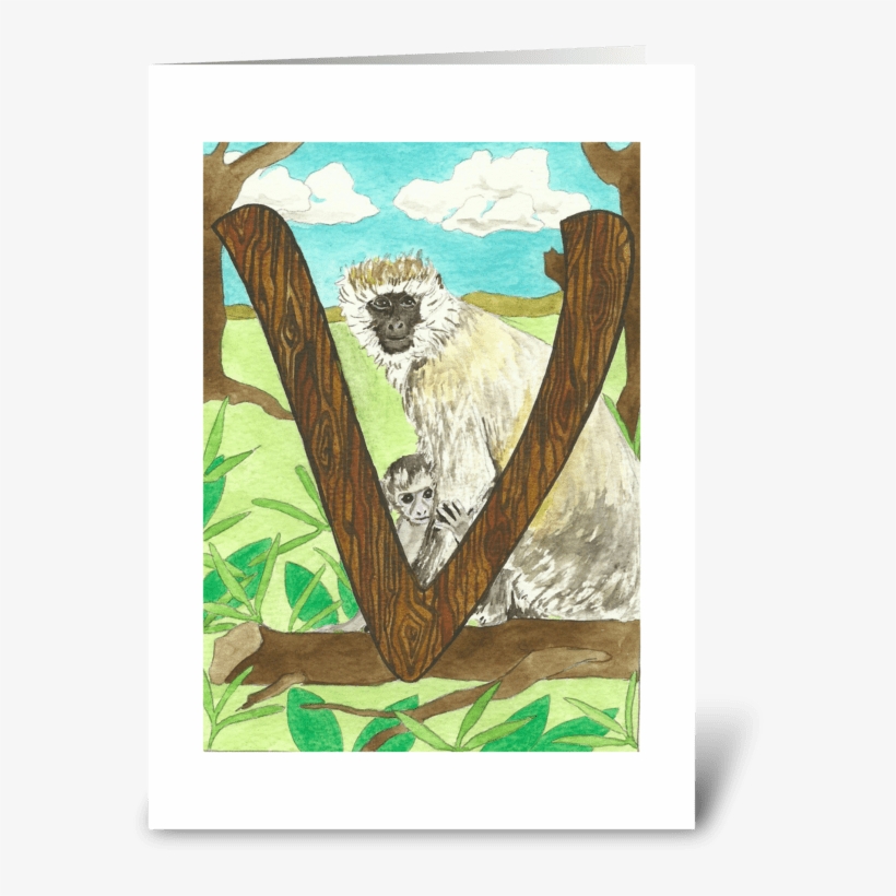 V For Vervet Monkey Greeting Card - Painting, transparent png download