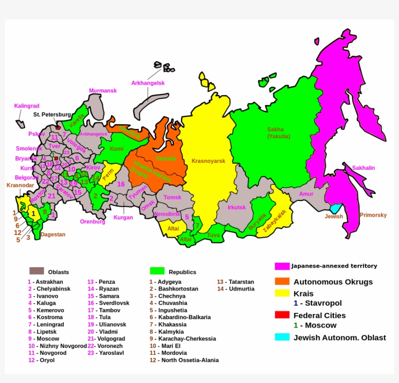 Loss Of Soviet Territory-2 - Russian Federation Map Regions, transparent png download