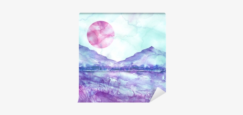 Watercolor Mountain Landscape, Blue, Purple Mountains, - Paisagem Aquarela, transparent png download