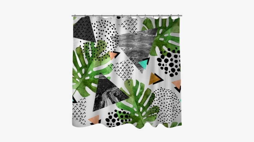 Watercolor Tropical Leaves And Textured Triangles Background - Watercolor Painting, transparent png download