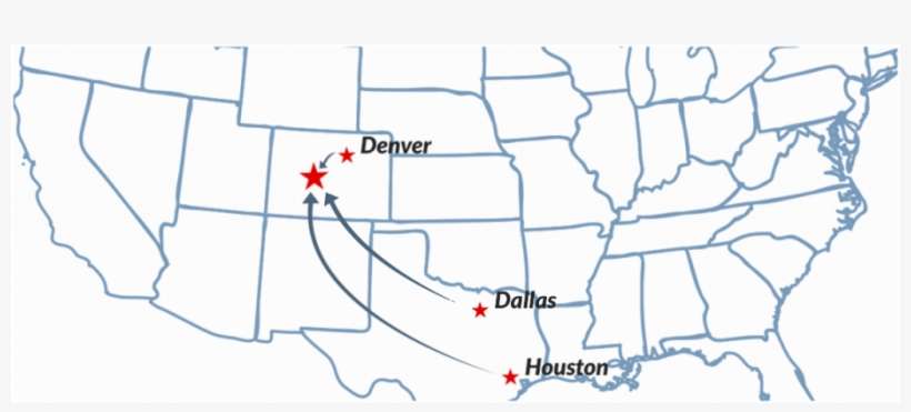 Non Stop Gunnison Flights Winter 2017 - States Map, transparent png download