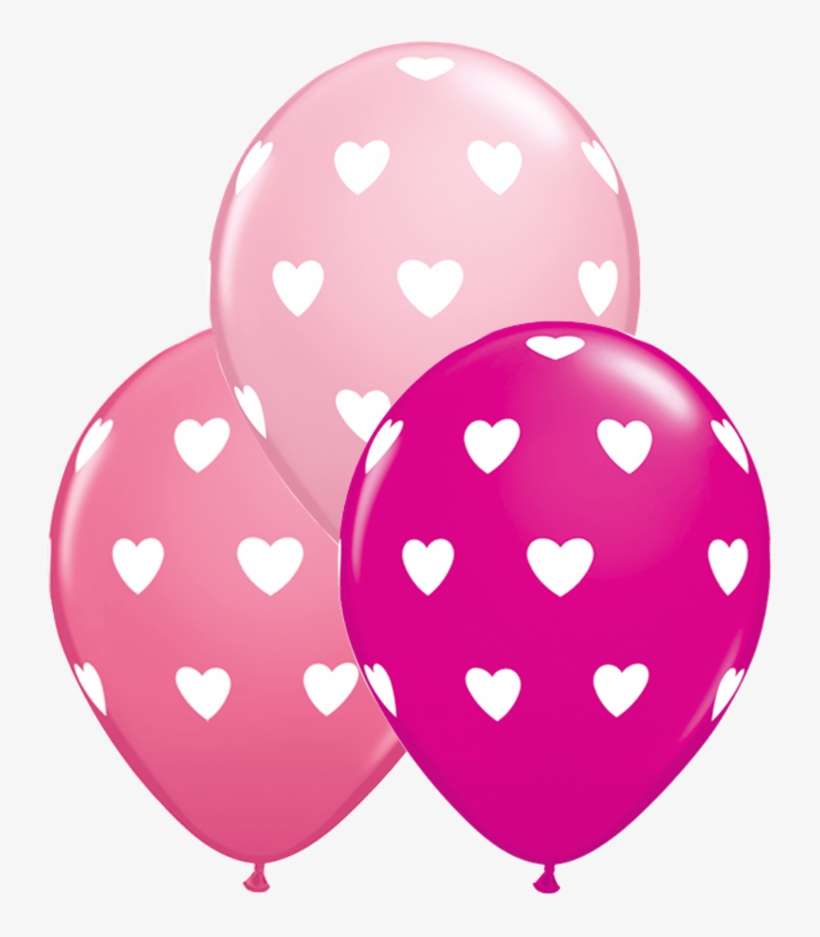 11" Big Hearts Pinks Assortment Latex Balloons - Heart Printed Latex Balloons, transparent png download
