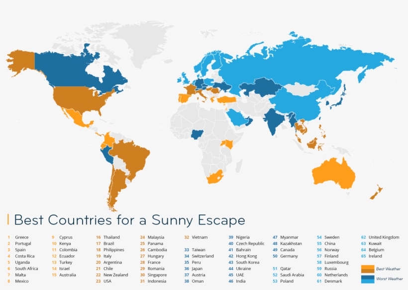 Top 10 Countries For A Sunny Escape - Best Countries With A Great Work Life Balance, transparent png download