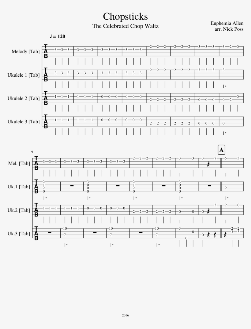 Chopsticks Sheet Music Composed By Euphemia Allen Arr - Euphemia Allen, transparent png download