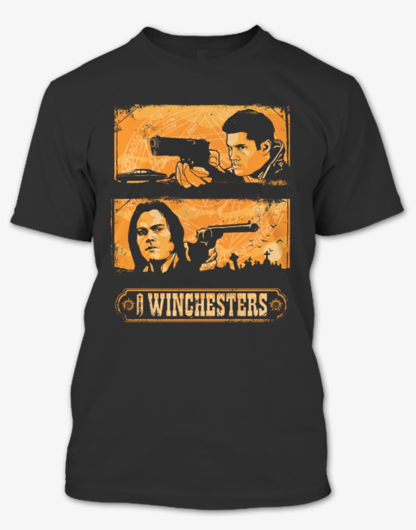 A Black T-shirt With The Shopify Logo - Winchesters Tote Bag - 16" X 16", transparent png download