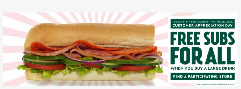 Free 6″ Subway Customer Appreciation Day - Subway Stewartstown Road, transparent png download