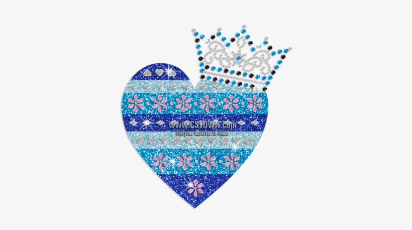 Blue Heart With Crown Iron-on Glitter Nailhead Rhinestone - Blue Heart With A Crown, transparent png download