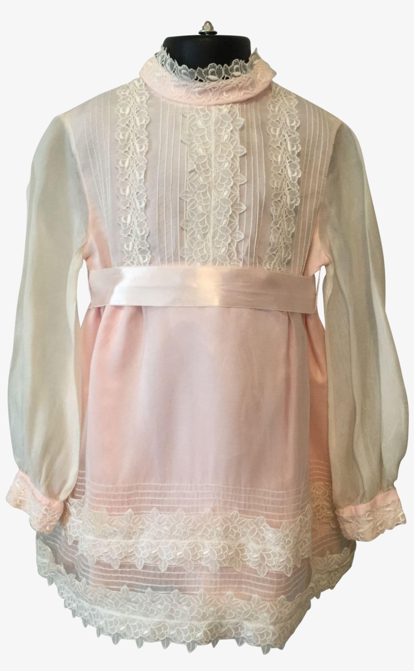 Vintage 1960s Girls Fit And Flare Dress Pink White - Blouse, transparent png download
