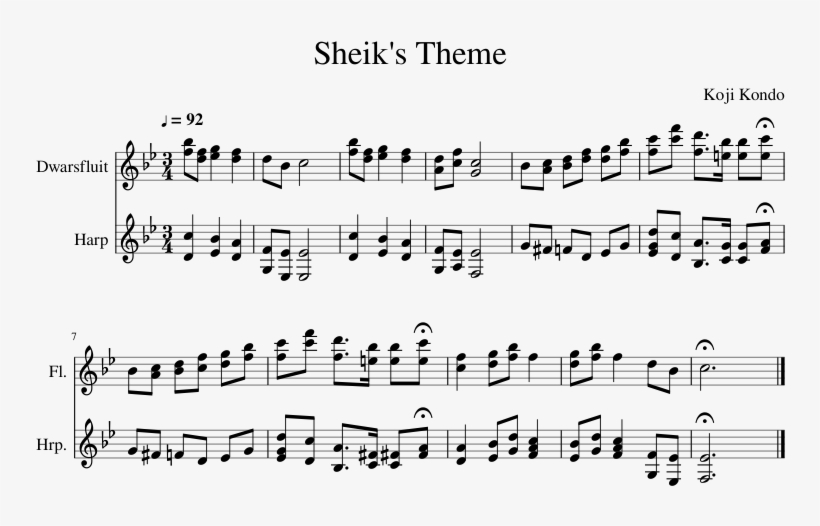 Sheik's Theme Sheet Music Composed By Koji Kondo 1 - Piano, transparent png download