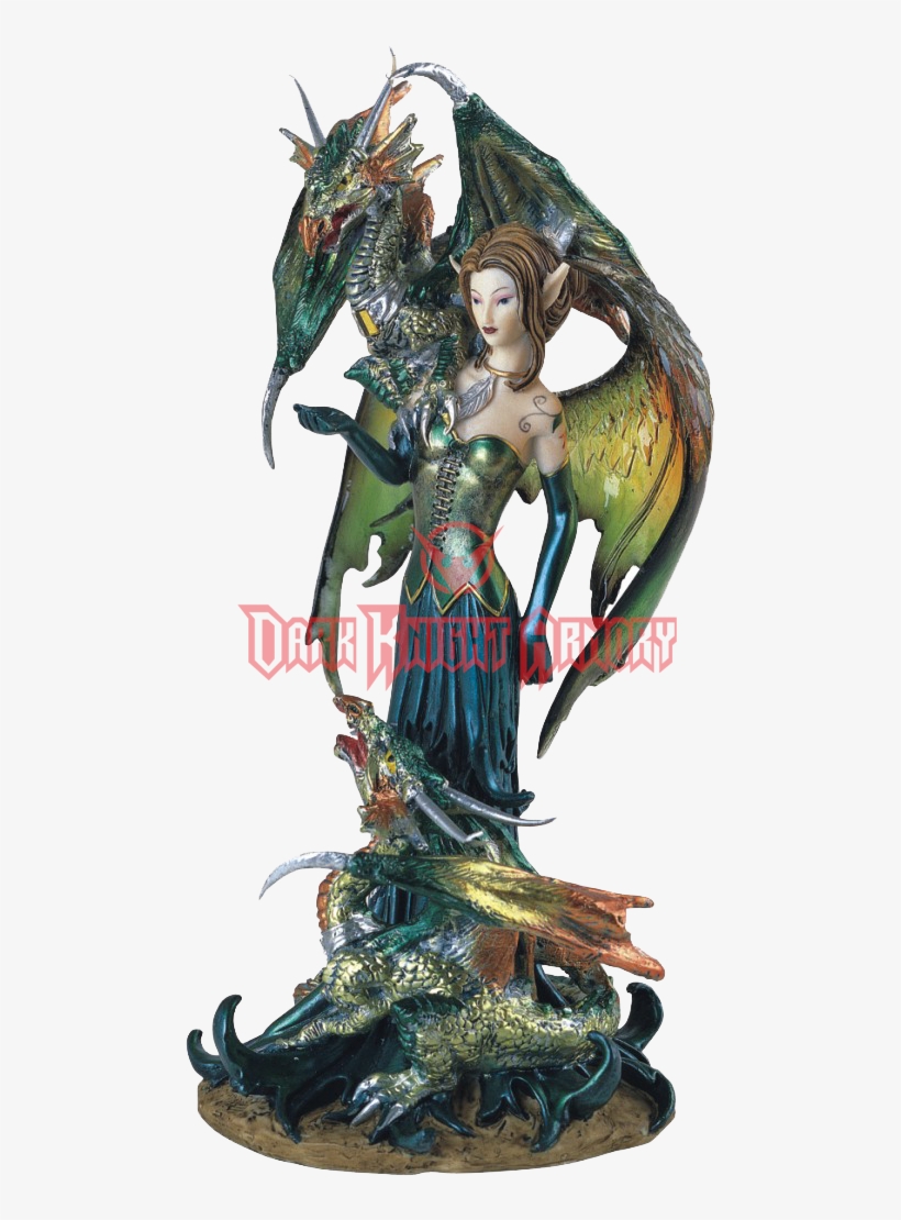 Green Fairy With Dragons Statue - Fairy Collection Pixie With Dragon Fantasy Figurine, transparent png download