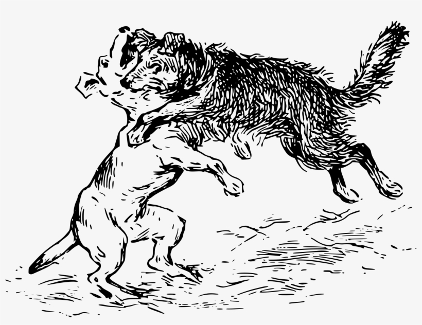 Dog Fighting Clipart Svg Transparent Stock - Black And White Dog Fighting, transparent png download