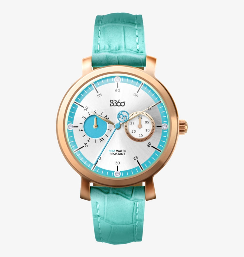 B Trendy-silver Rose Gold Green Watch - Silver, transparent png download