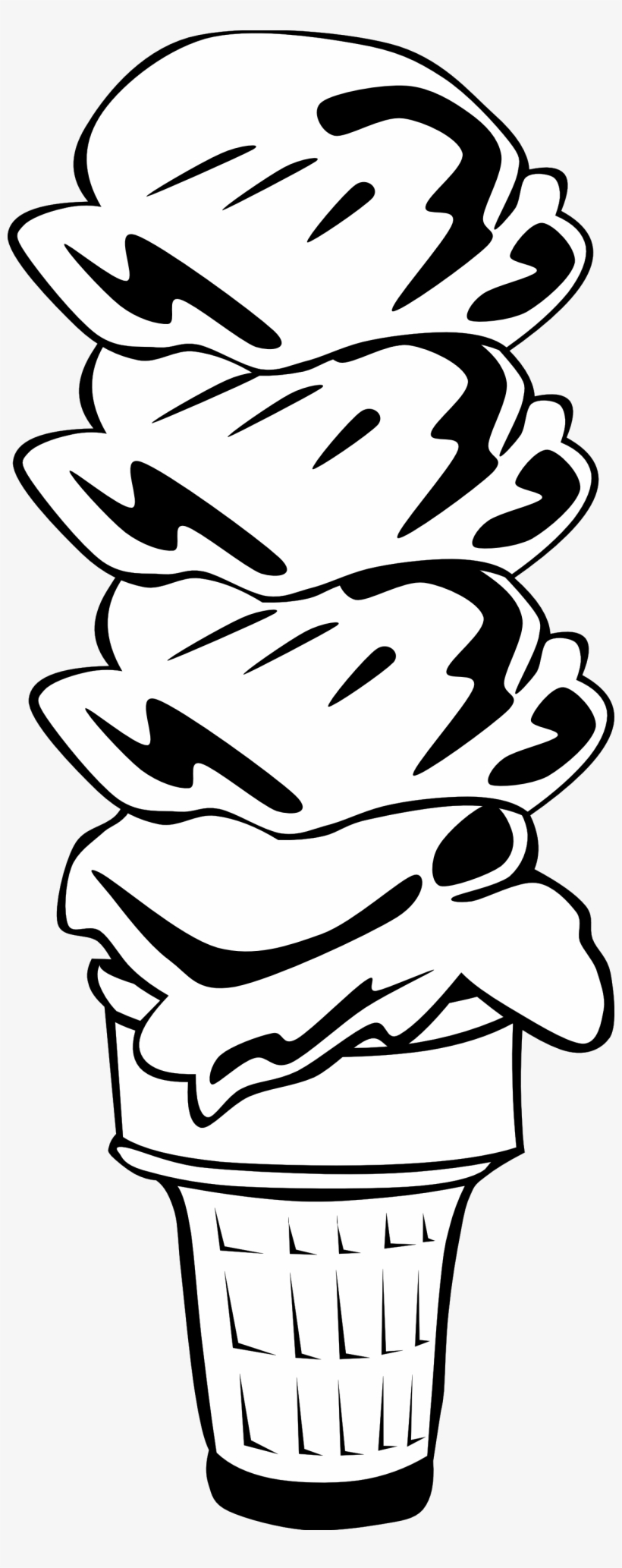 Ice Cream Black And White Bowl Of Ice Cream Clipart - 4 Scooped Ice Cream Cone, transparent png download