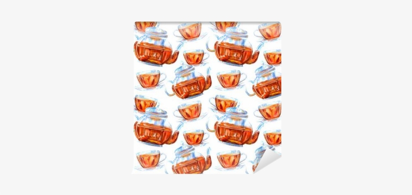 Seamless Pattern Of A Glass Teapot And Cup - Teapot, transparent png download