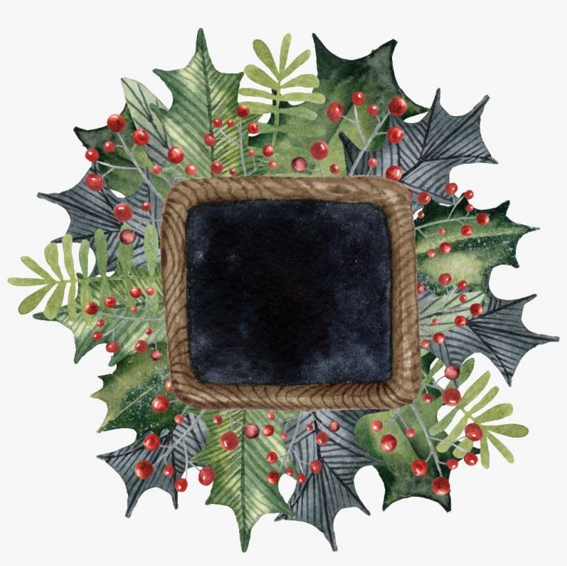 Hand Drawn Blackboard Surrounded By Leaves Png Transparent - Green, transparent png download