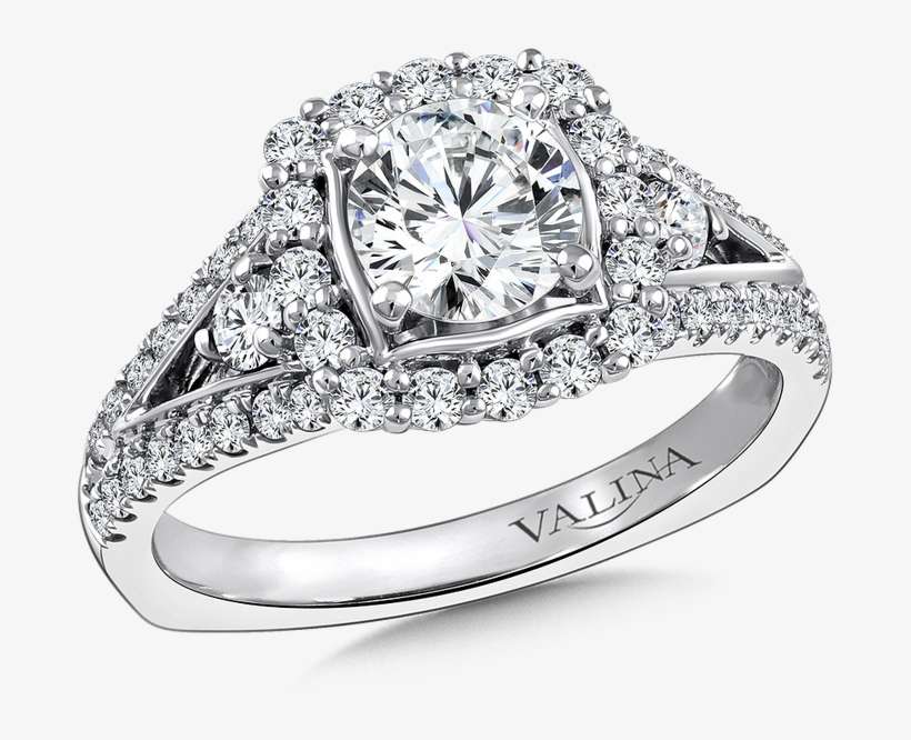 Valina Halo Engagement Ring Mounting In 14k White Gold - Channel Set Round Diamond Engagement Ring - .98 Carat, transparent png download