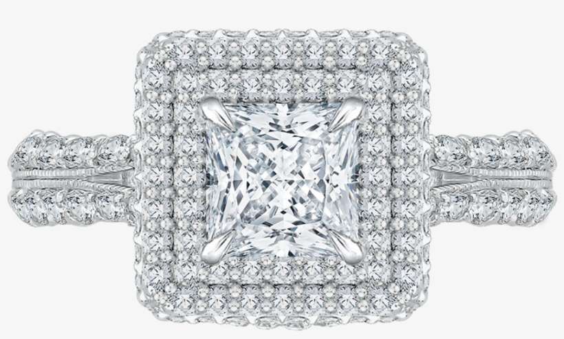 14k White Gold Princess Cut Diamond Double Halo Engagement - Women's 14k White Gold Polished H-i Si2 Quality Diamond, transparent png download