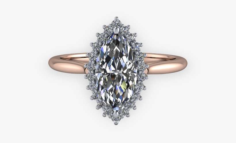 Marquise Diamond Vintage Halo Rose Gold Engagement - Ring, transparent png download