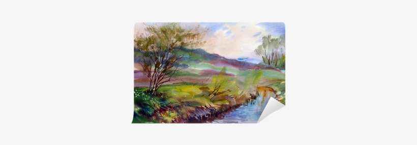 Natural Landscape Painted By Watercolor Wall Mural - 歌って弾ける日本のうたギター曲集 [書籍], transparent png download