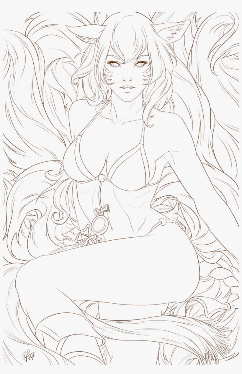 Ahri Line Art By Aivablue On Deviantart Clip Art Royalty - Artgerm Line Art Png, transparent png download