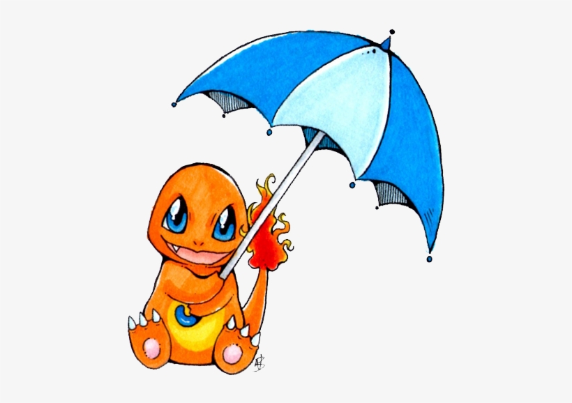 Cute Charmander - Charmander With Umbrella, transparent png download