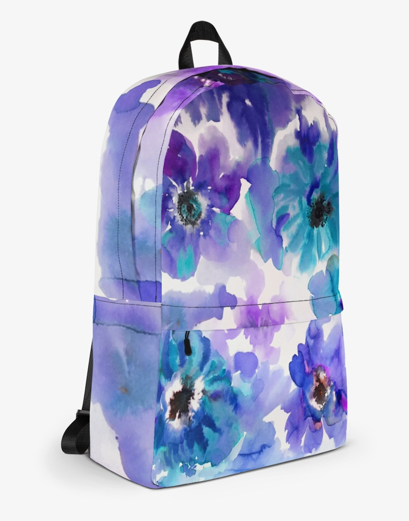 Watercolor Anemones Purple & Blue Backpack - Backpack, transparent png download