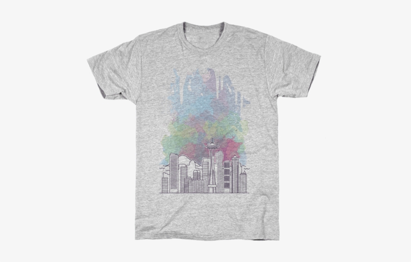 Seattle Graphic Watercolor Cityscape Mens T-shirt - Tide Pods Snacks, transparent png download