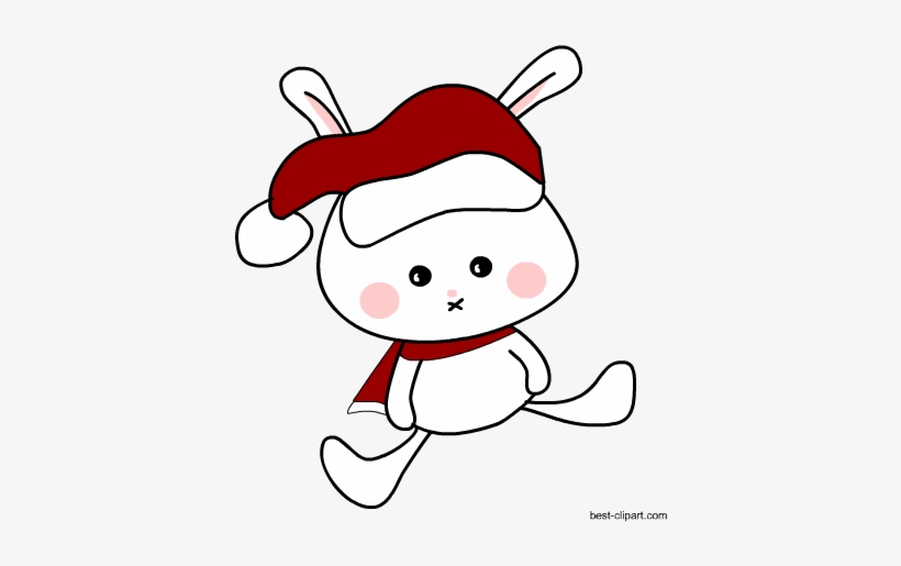 Cute Bunny Wearing Santa's Hat Free Clip Art - Rabbit, transparent png download