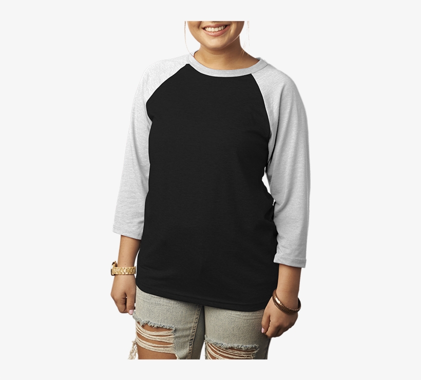 Bella Canvas - Black T Shirt White Sleeve, transparent png download