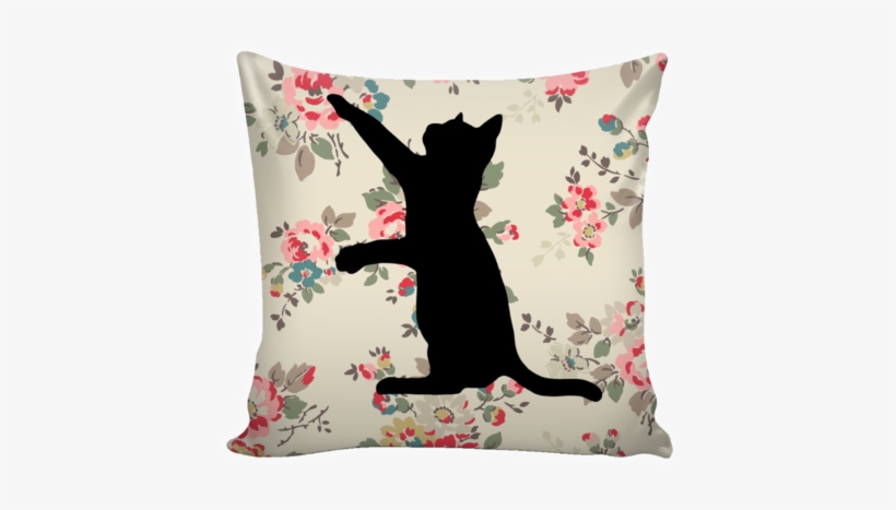 Floral Cats Square Pillow Cover "watercolor Flowers" - Cat Reaching Siloutte, transparent png download