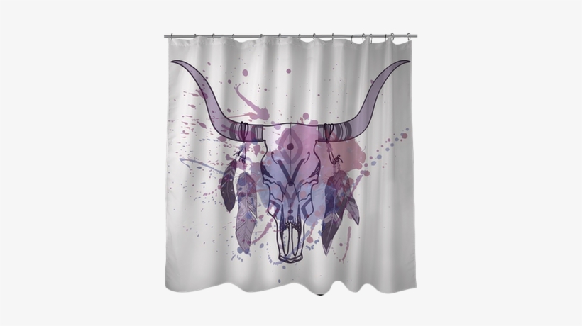 Vector Illustration Of Bull Skull With Feathers And - Cute Beaver Pond Shower Curtain Color Animal Themed, transparent png download