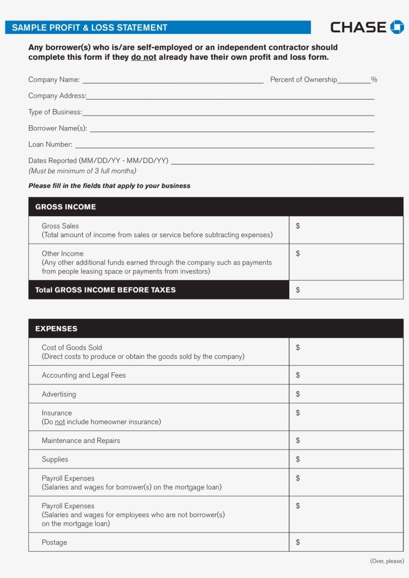 Chase Bank Profit And Loss Statement - Profit And Loss Statement Chase, transparent png download
