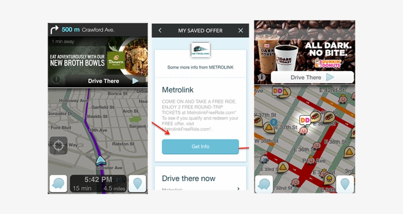 Dunkin' Donuts, Panera Bread Target Drivers - Waze Ad Examples, transparent png download