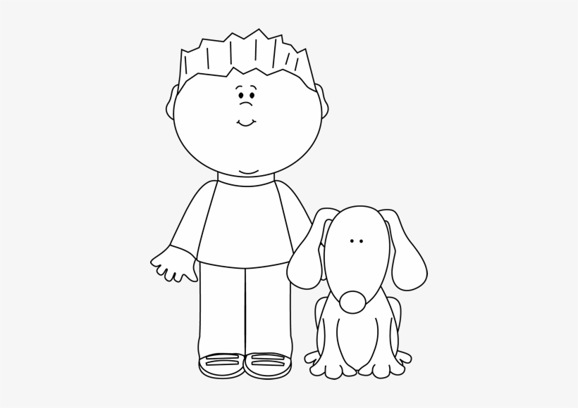 Black And White Boy With His Pet Dog - Black And White Picture Of Pet, transparent png download