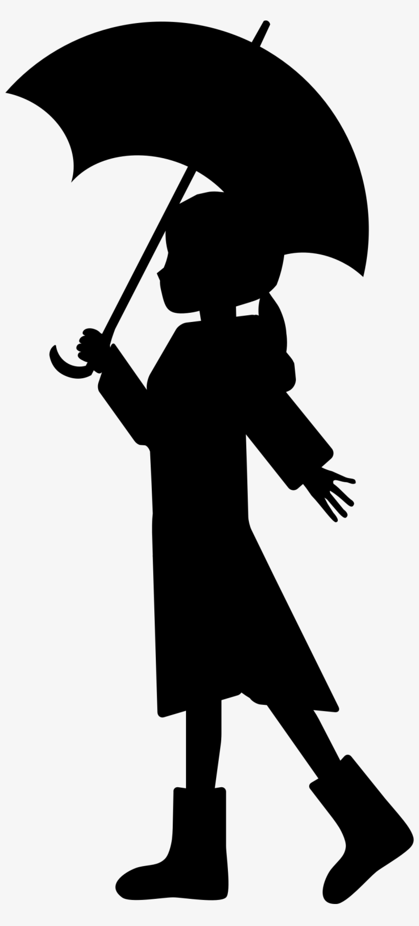 Girl With Umbrella - Black Silhouette Of Girl Holding Umbrella, transparent png download
