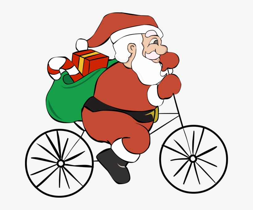 Santa Clipart Bike - Santa On A Bike Clipart, transparent png download