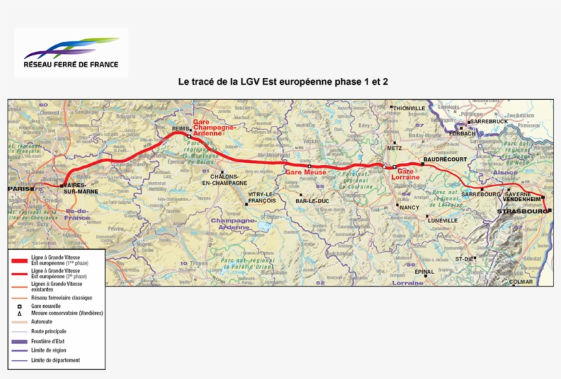 Lgv Est Phase 2 Opening Completes Paris Strasbourg - Tgv Est Route Map, transparent png download