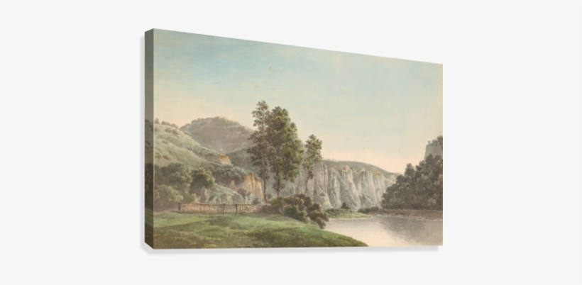 River Landscape With Distant Cliffs - Watercolor Painting, transparent png download