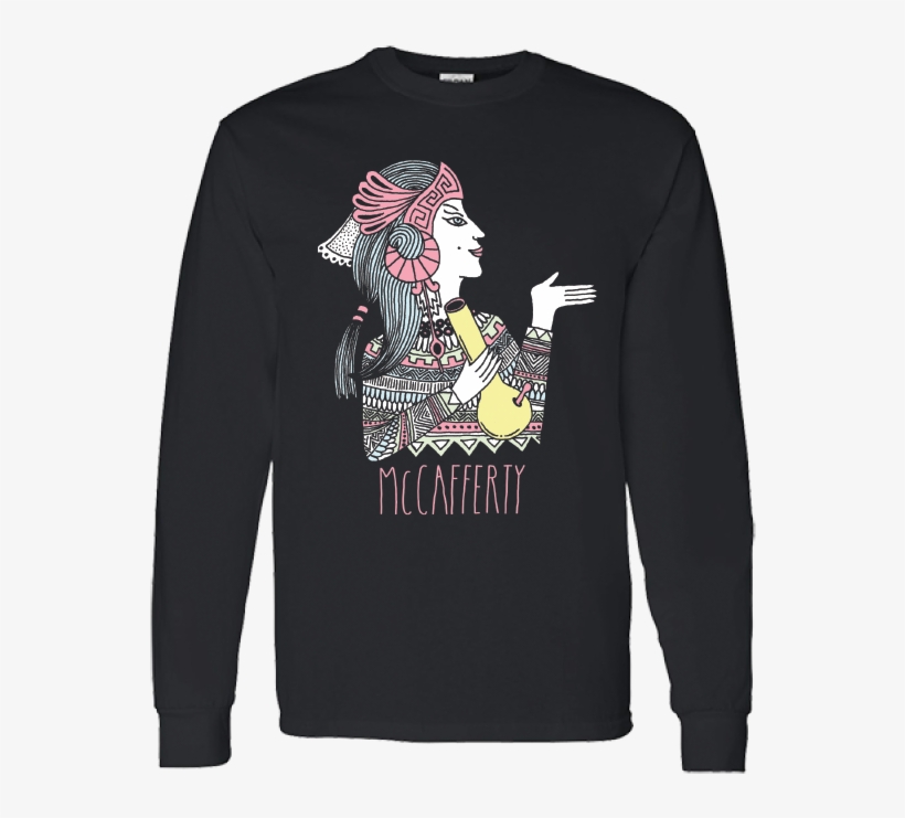 Bong Girl Long Sleeve Tee - Long Sleeve Girl Black T Shirt, transparent png download