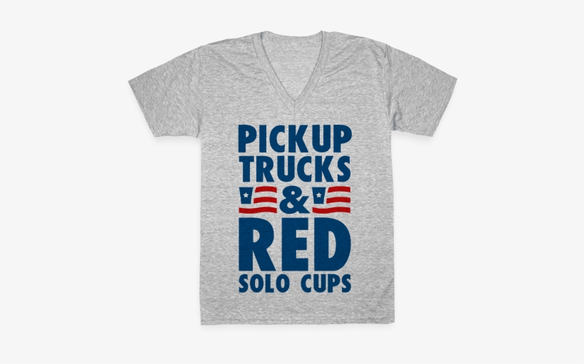 Pickup Trucks And Red Solo Cups V-neck Tee Shirt - T-shirt, transparent png download