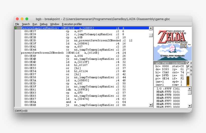Bgb Debugger Without The Memory Location Labels - Legend Of Zelda: Link's Awakening Dx 3ds - Eshop Code, transparent png download